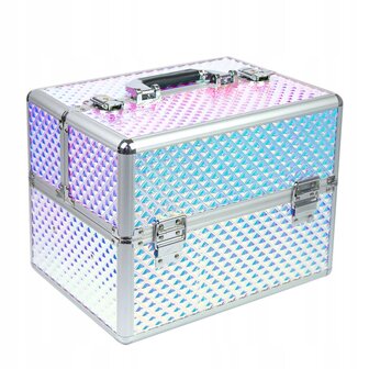 Beautycase - Nagel koffer - Make Up koffer L Formaat - Hologram Unicorn Rainbow Design Paars /Roze 1 - dit model is zeer geschikt om een UV of LED lamp in mee te nemen - Alleen bij ONS verkrijgbaar 