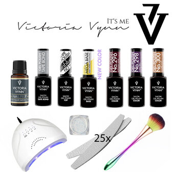 Victoria Vynn Gellak Starterspakket | Shine Bright Collectie | 3 Glitter gellak | Supersnelle Lamp! Incl. Nailart pigment